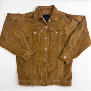 American Eagle Women’s 90’ Brown Corduroy Pleated Sleeve Trucker Jean Jacket (M)